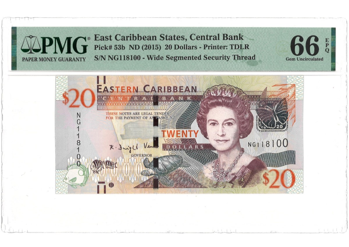 East Caribbean States. 20 Dollars. Banknote. Type 2015 - PMG 66EPQ