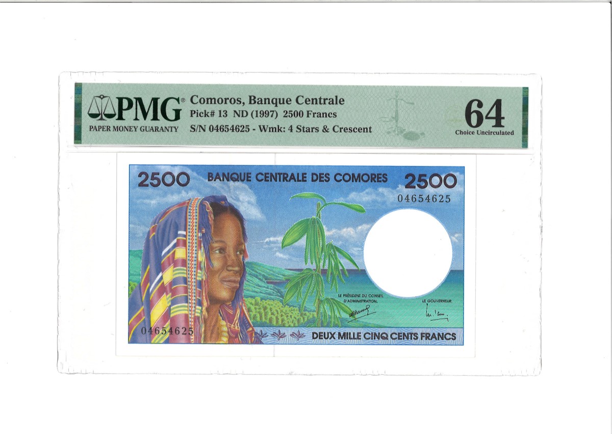 Comoros. 2500 Francs. Banknote. Type 1997 - PMG 64