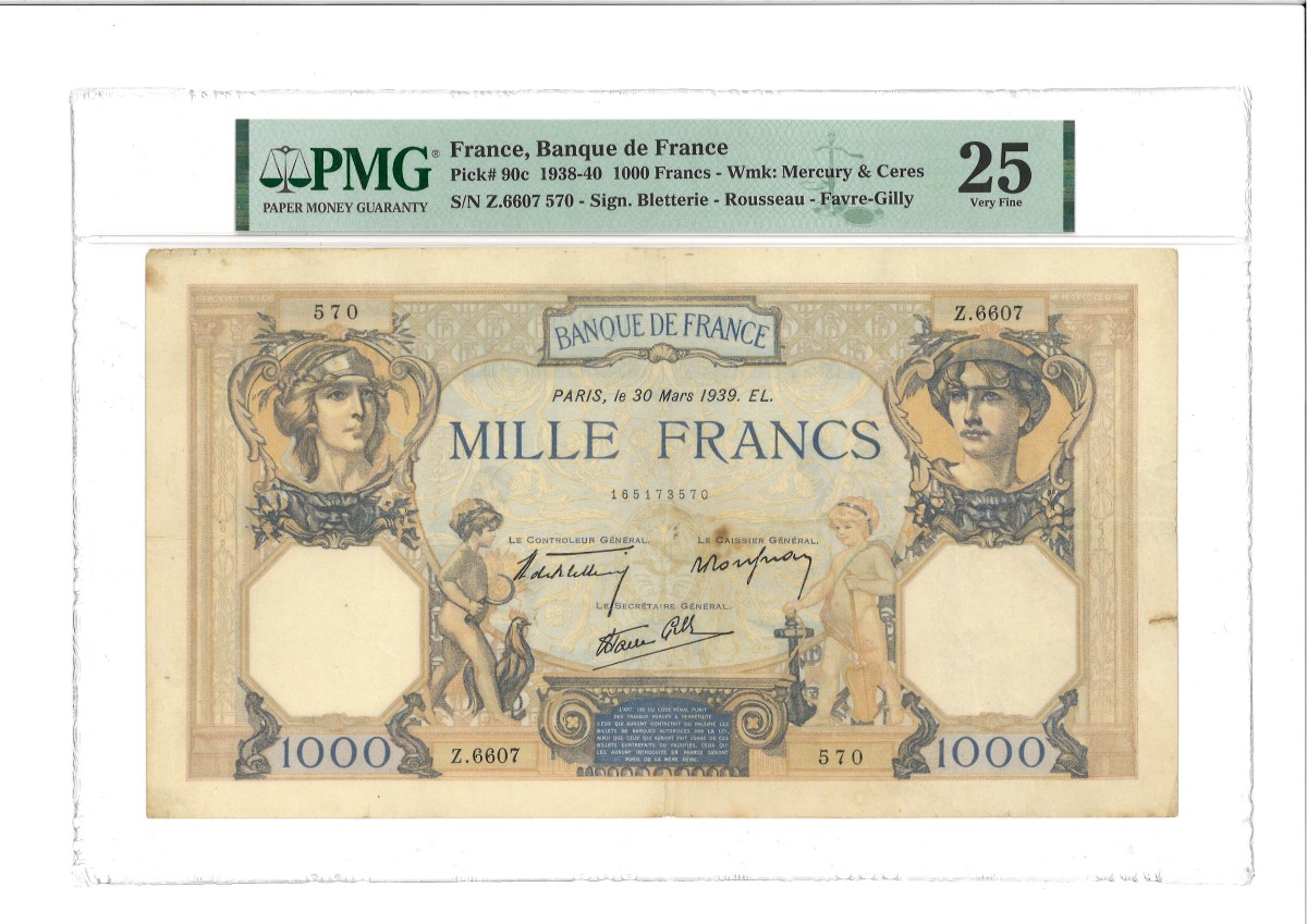 France. 1000 Francs. Banknote. Type 1939 - PMG 25
