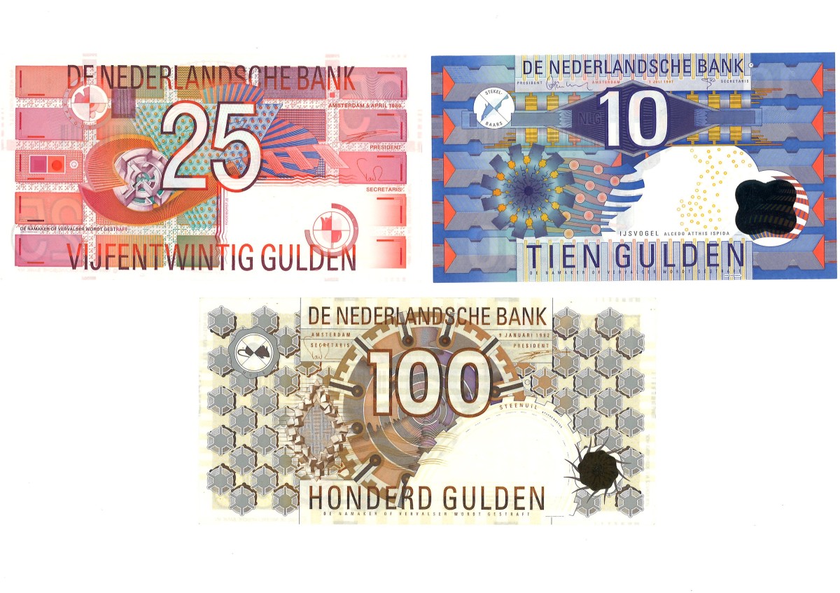 Nederland. lot 3 bankibiljetten. Bankbiljet. Type 1989/1997. - Nagenoeg UNC.