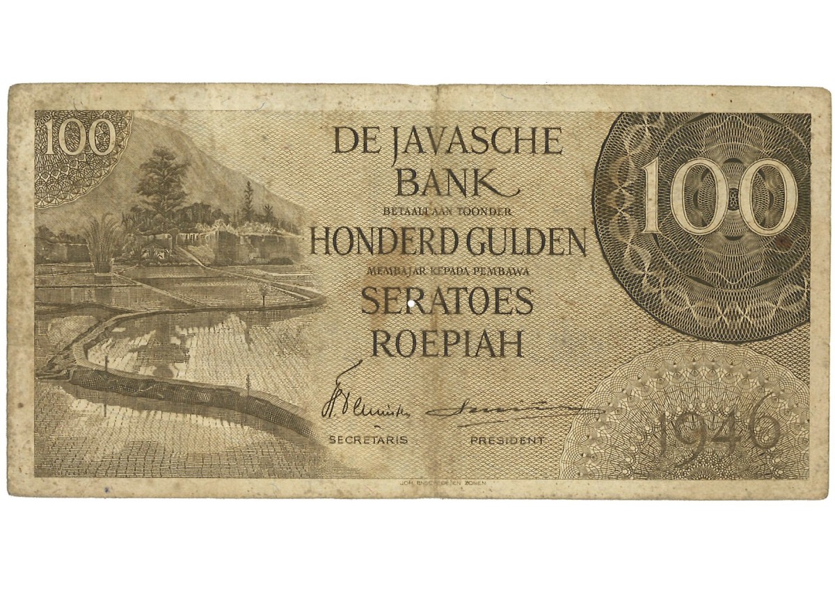 Indonesia. 100 Gulden. Banknote. Type 1946. - Very fine -.