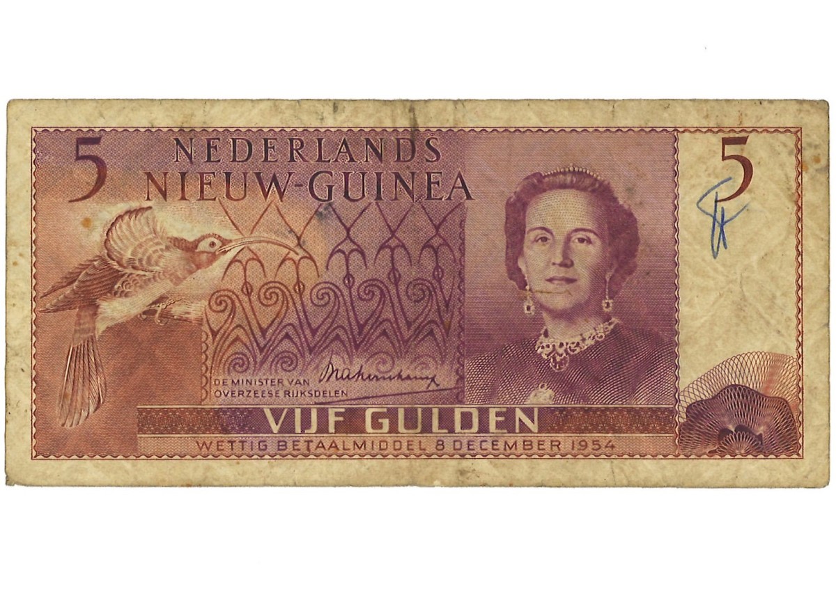 Nederlands Nieuw-Guinea. 5 Gulden. Bankbiljet. Type 1954. - Fraai.