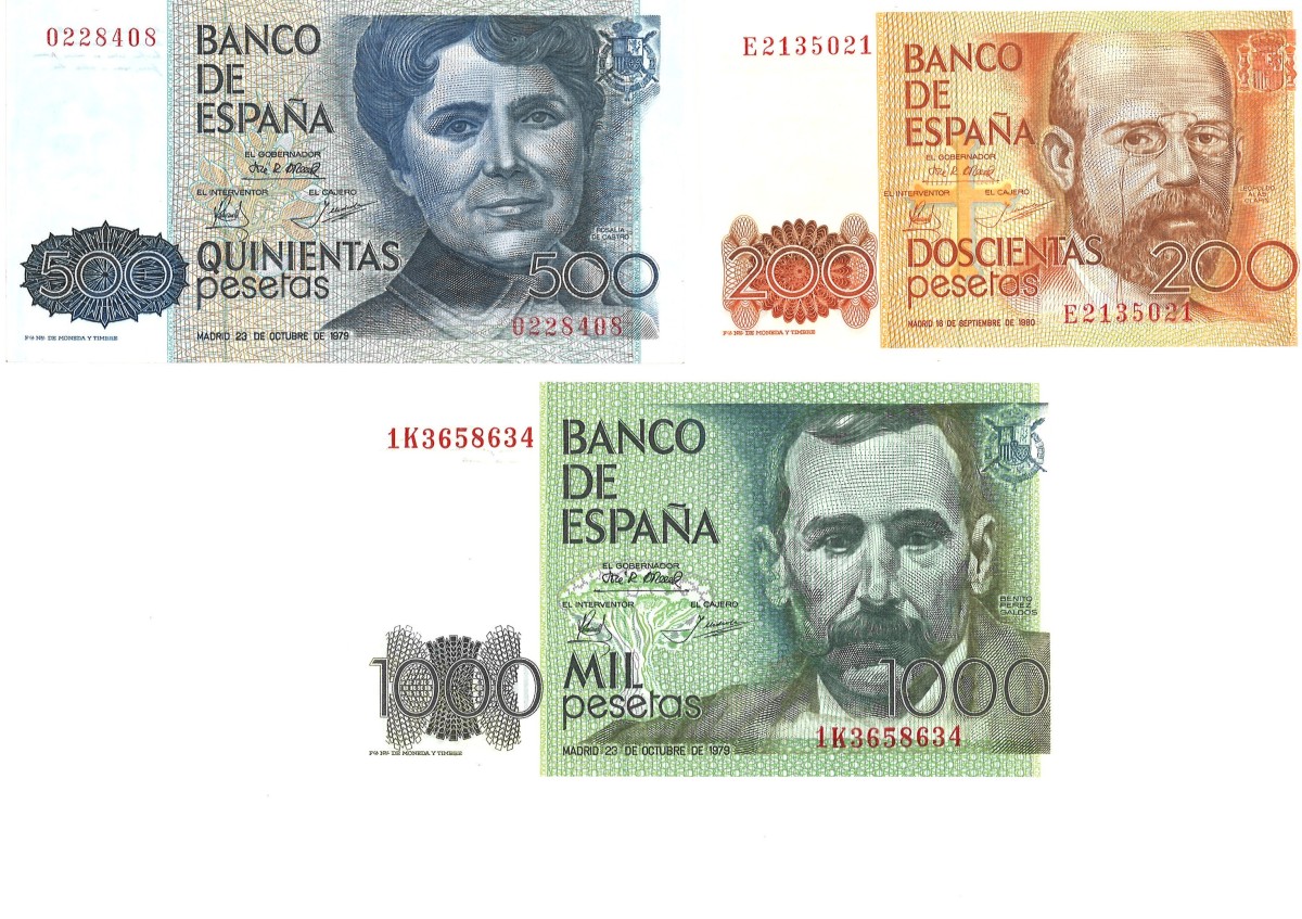 Spain. lot 3 Banknotes. Banknote. Type 1979/1980. - UNC.