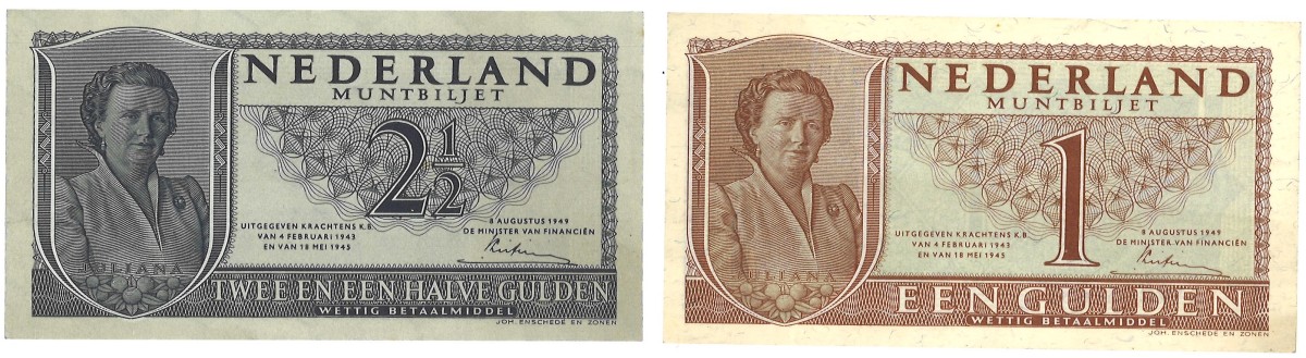 Nederland. Lot 2 Bankbiljetten. Bankbiljet. Type 1949. - Nagenoeg UNC.