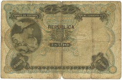 Portugal. 2500 Reis. Banknote. Type 1909. - Very fine.