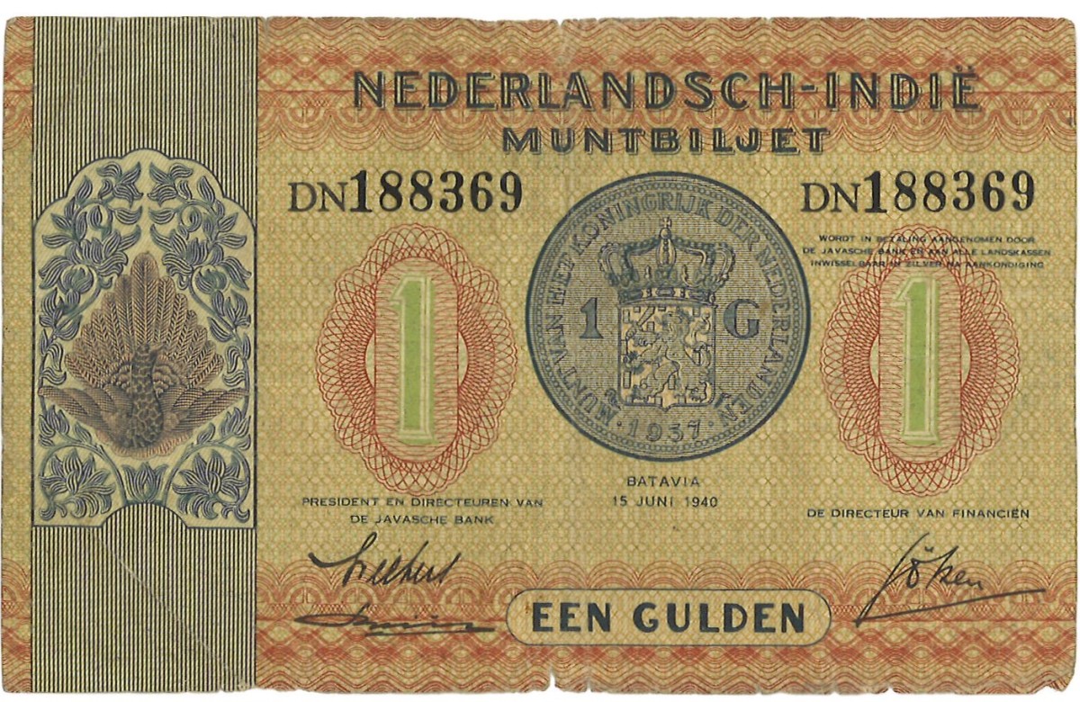 Netherlands-Indies. 1 Gulden. Banknote. Type 1940. - Fine.