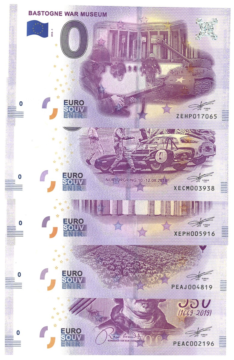 Europe. Lot 5 Banknotes. Souvernir Banknote. Type 2018/2019. - UNC.