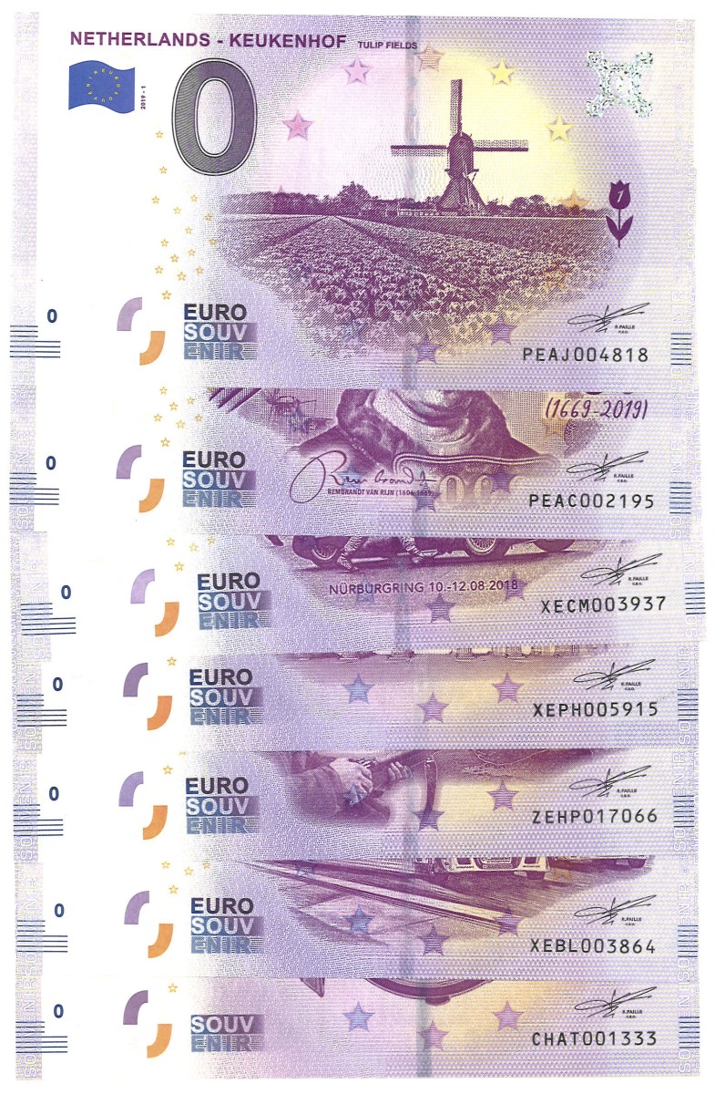 Europe. Lot 7 bankotes. Souvenir banknote. Type 2018/2019. - UNC.