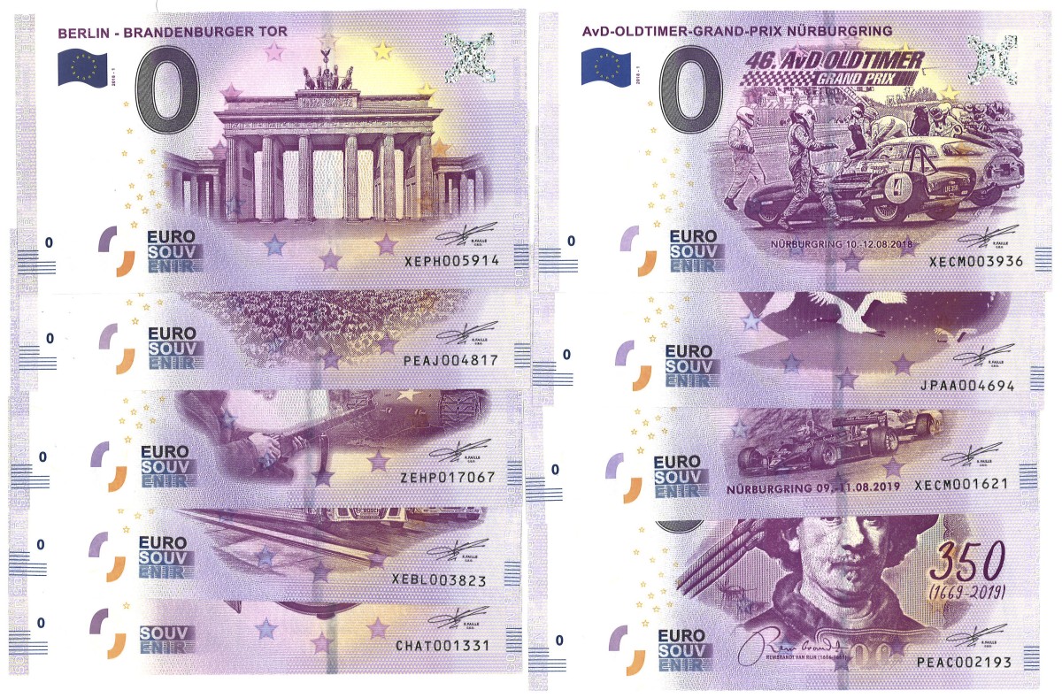 Europe. lot 9 Banknotes. Souvenir Banknote. Type 2018/2019. - UNC.