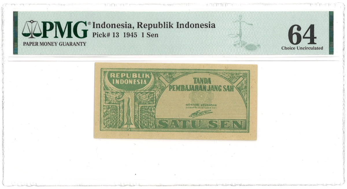 Indonesia. 1 Sen. Banknote. Type 1945. - PMG 64