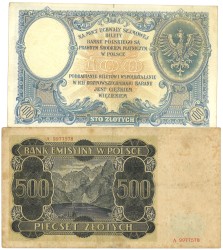 Poland. lot 2 Banknotes. Banknote. Type 1919/1940. - Very fine.