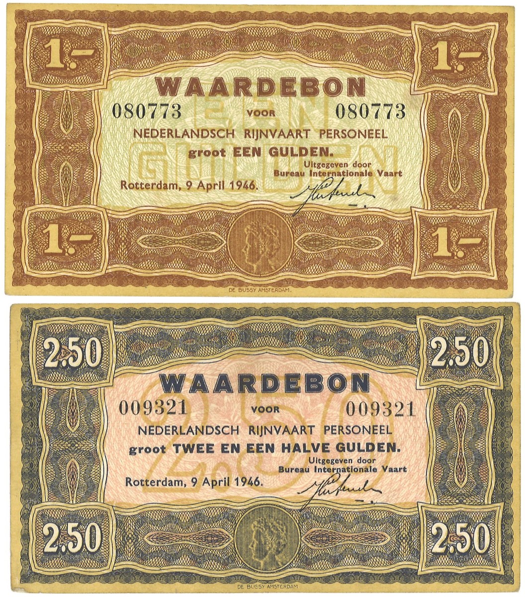 Nederland. lot 2 Gulden. Waardebon. Type 1946. - Zeer Fraai.