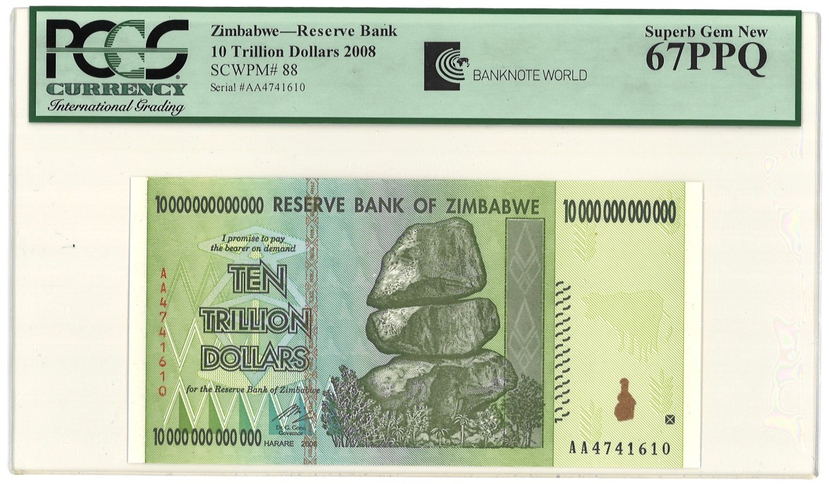 Zimbabwe. 10 Trillion Dollars. Banknote. Type 2008. - PCGS 67 PPQ