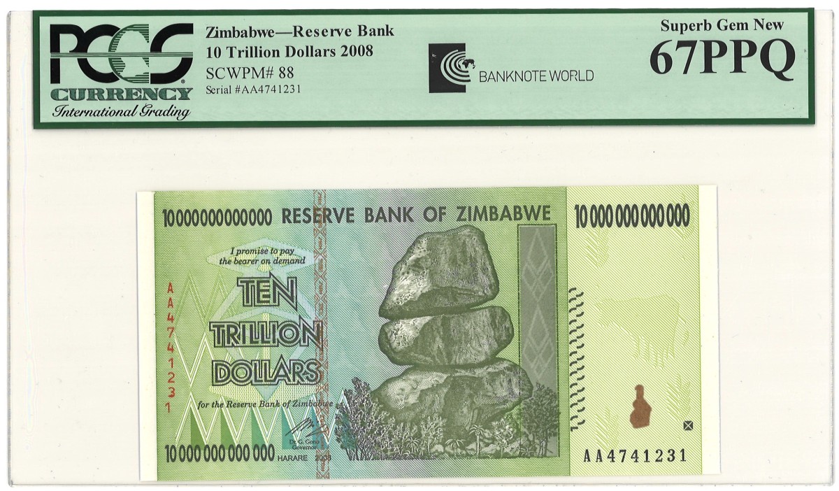 Zimbabwe. 10 Trillion Dollars. Banknote. Type 2008. - PCGS 67PPQ