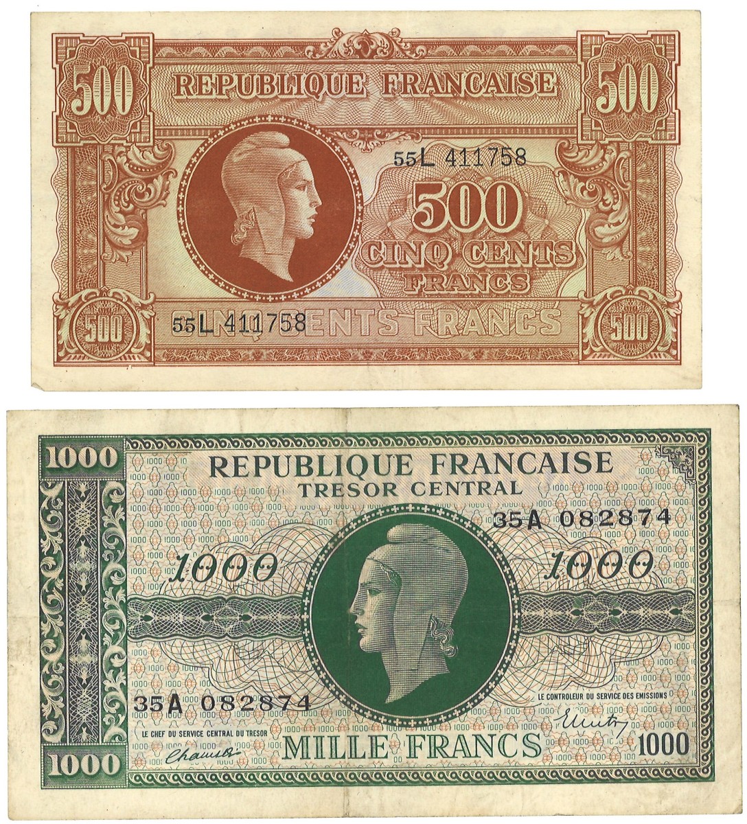 France. Lot 2 Banknotes. Banknote. Type ND. - Very fine.