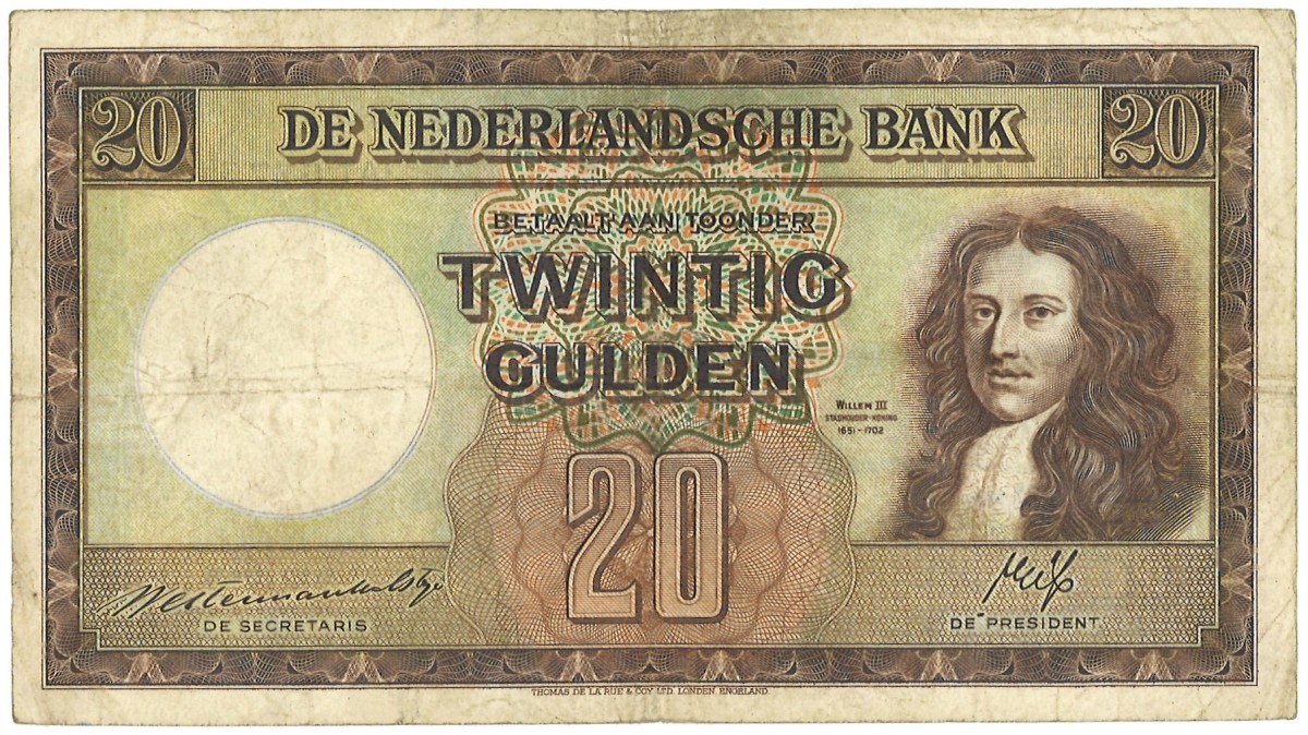 Nederland. 20 Gulden. Bankbiljet. Type 1945. - Zeer Fraai.