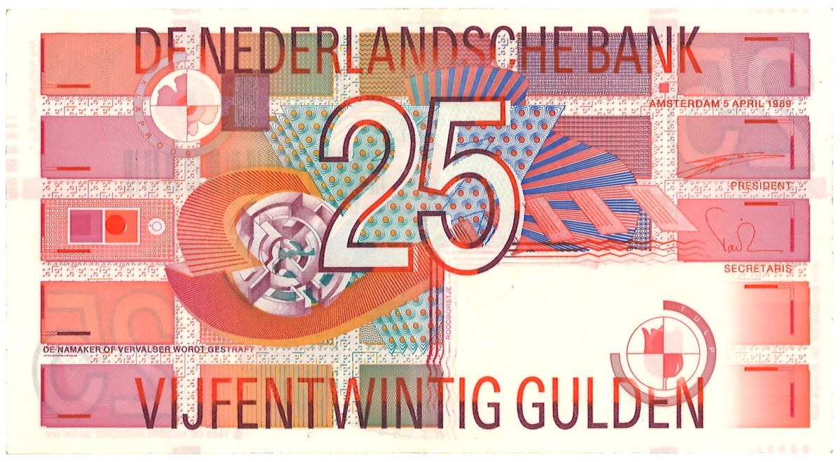 Nederland. 25 Gulden. Misdruk. Type 1989. - Very fine / Extremely fine.