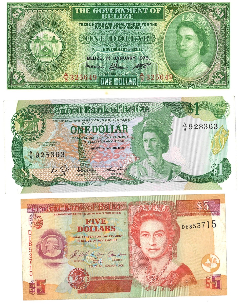 Belize. Lot 3 Banknotes. Banknote. Type 1976/2005. - Very fine – UNC.