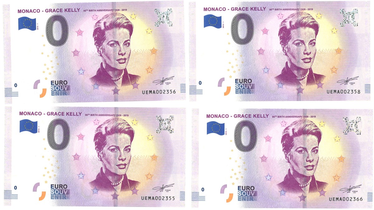 Europe. Lot 4 Banknotes. Souvenir Banknote. Type 2018. Type Grace Kelly. - UNC.