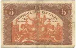 Belgium. 5 Francs. Banknote. Type 1919 - Very fine.