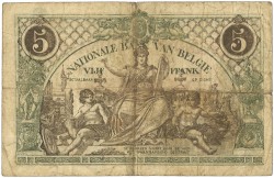 Belgium. 5 Francs. Banknote. Type 1918 - Fine.