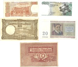 Belgium. Lot 5 Banknotes. Banknote. Type 1931/1966 - Very fine.