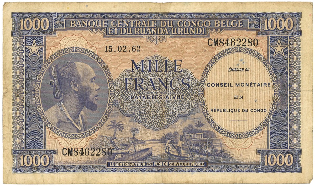 Belgian Congo and Ruanda-Urundi. 1000 Francs. Banknote. Type ND. - Very fine.