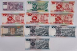 Singapore + Hong Kong. Lot 10 Banknotes. Banknote. Type ND. - Very fine.