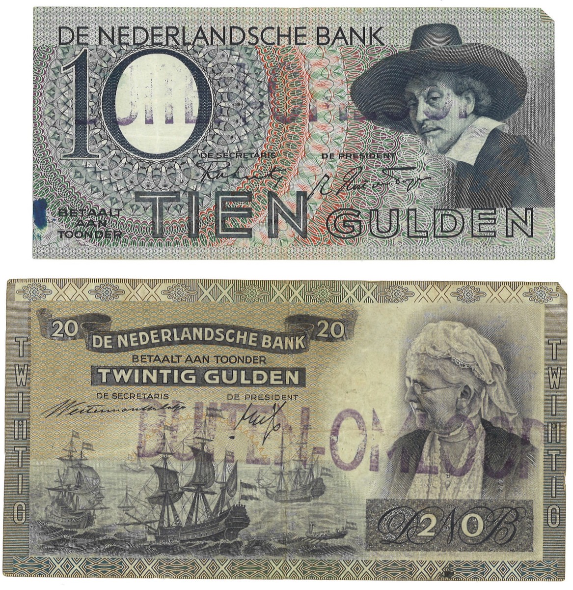 Nederland. lot 2 Banknotes. Bankbiljet. Type 1940/1943. - Fraai.