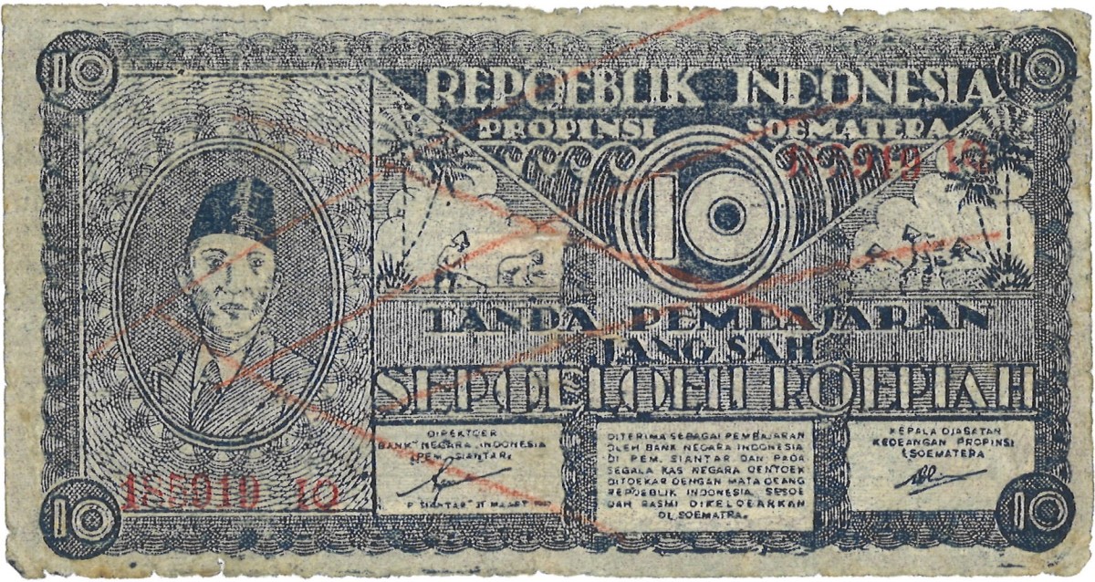 Indonesia. 10 Rupiah. Banknote. Type 1947. - Very good.