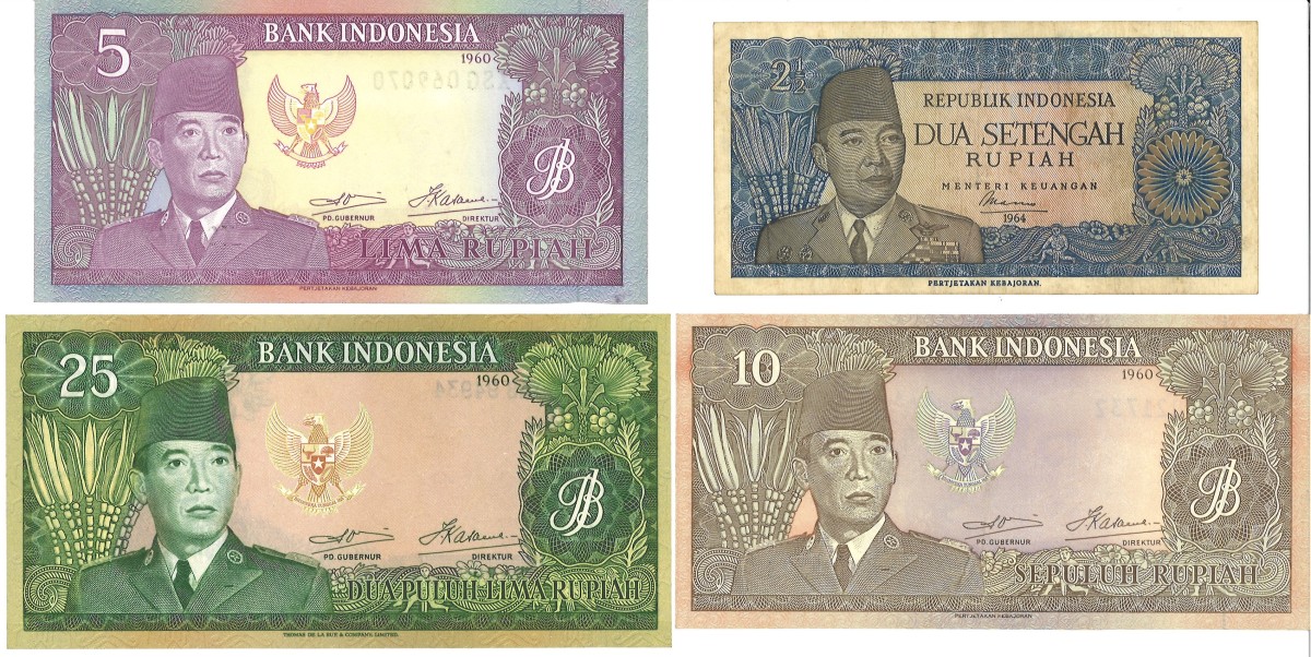 Indonesia. Lot 4 Banknotes. Banknote Type 1960/1964 - Very fine / Extremely fine.