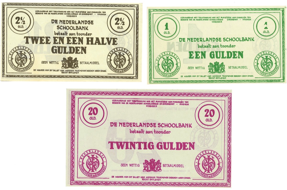 Nederland. Lot 3 biljetten. Schoolgeld. Type ND. - UNC.