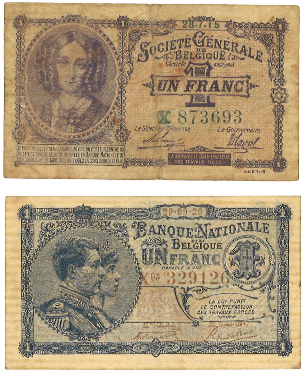 Belgium. lot 2 Banknotes. Banknote. Type 1915/1920. - Fine / Very fine.