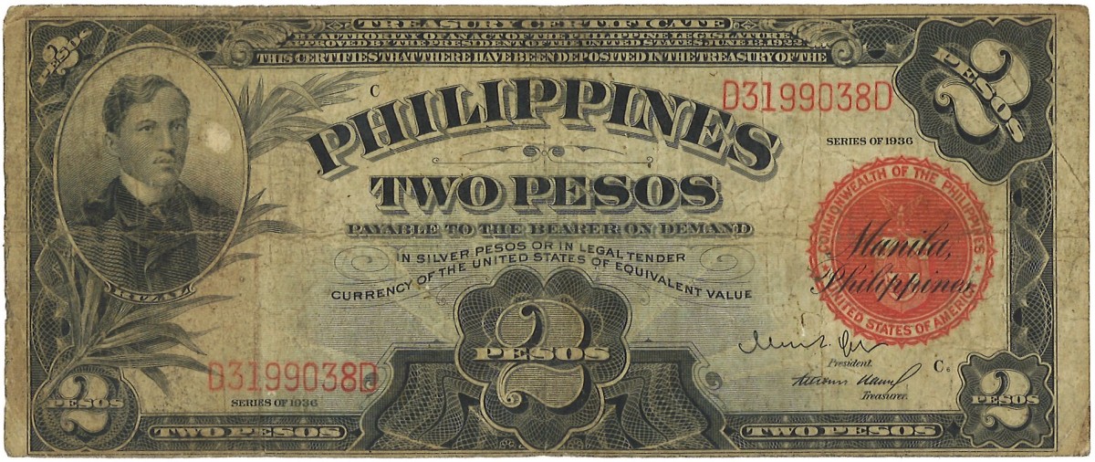 Philipines. 2 Pesos. Banknote. Type 1922. - Fine.