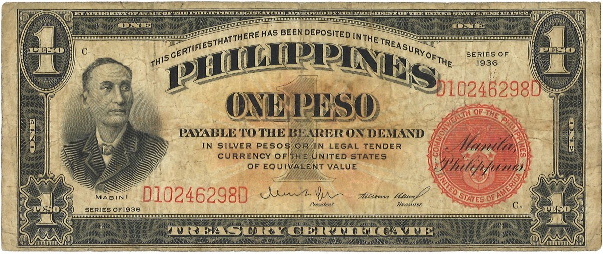 Philipines. 1 Peso. Banknote. Type 1936. - Fine.