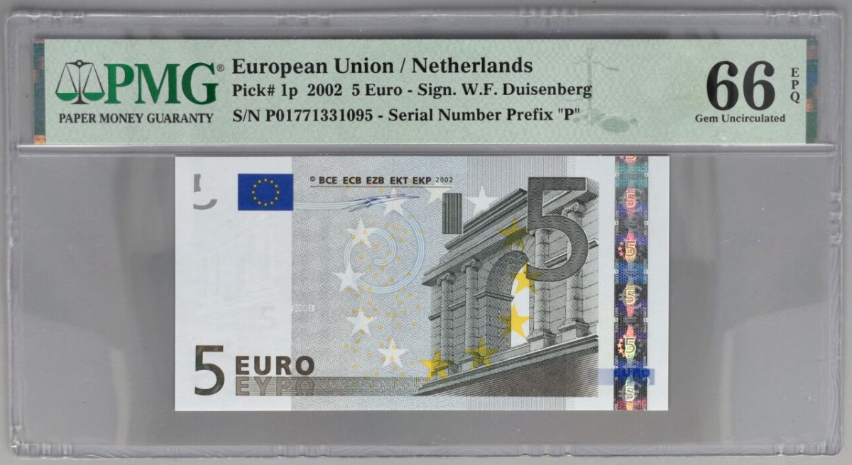 Nederland. 5 Euro. Bankblijet. Type 2002. - PMG 66EPQ