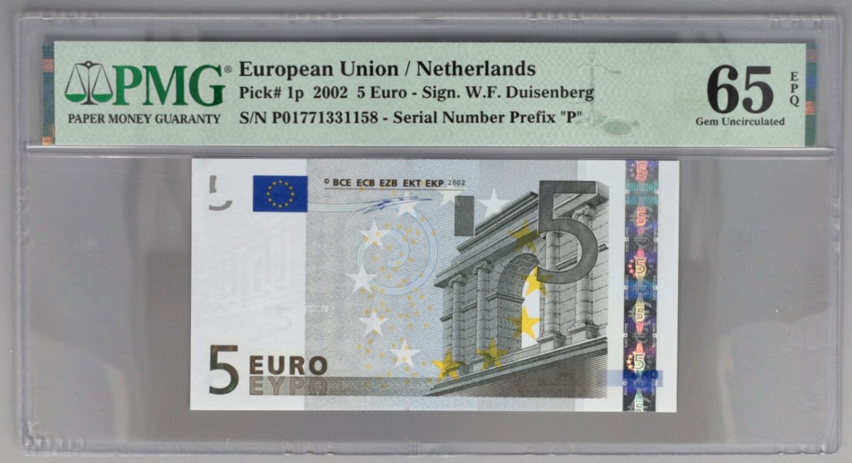 Nederland. 5 Euro. Bankbiljet. Type 2002 - PMG 65EPQ