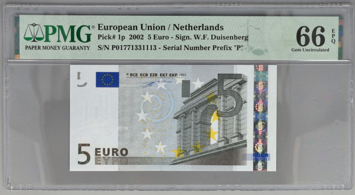 Nederland. 5 Euro. Bankbiljet. Type 2002 - PMG 66EPQ