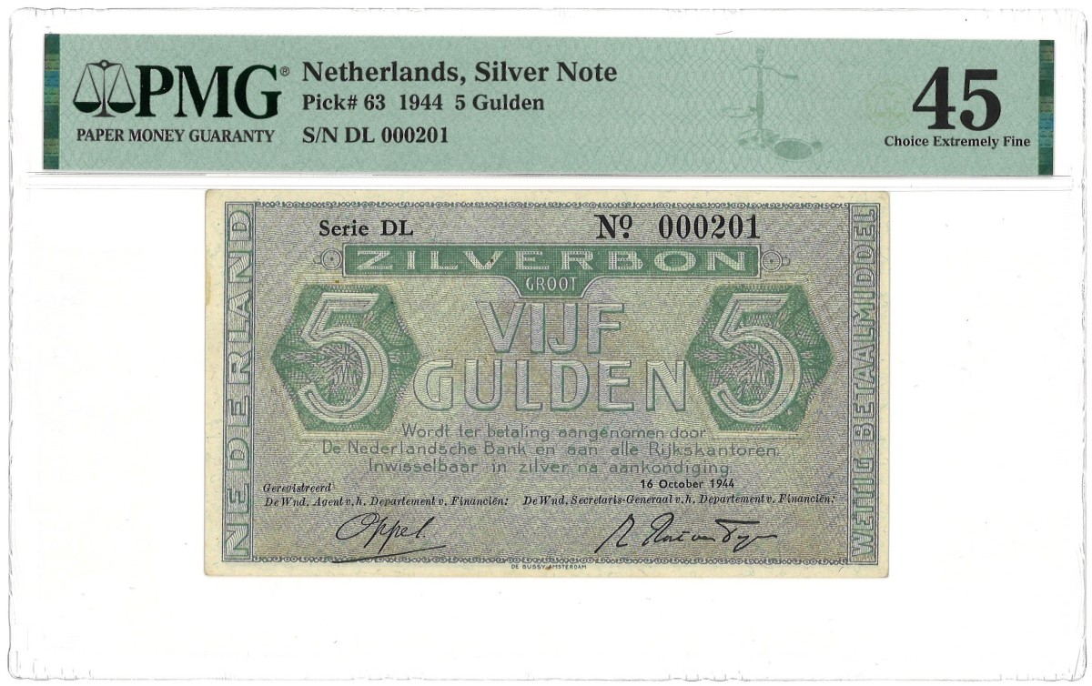 Nederland. 5 Gulden. Waardebon. Type 1944 - PMG 45