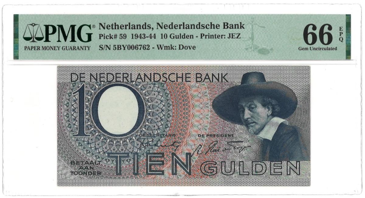 Nederland. 10 Gulden. Bankbiljet. Type 1944 - PMG 66EPQ