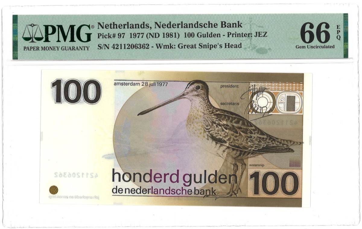 Nederland. 100 Gulden. Bankbiljet. Type 1977 - PMG 66EPQ