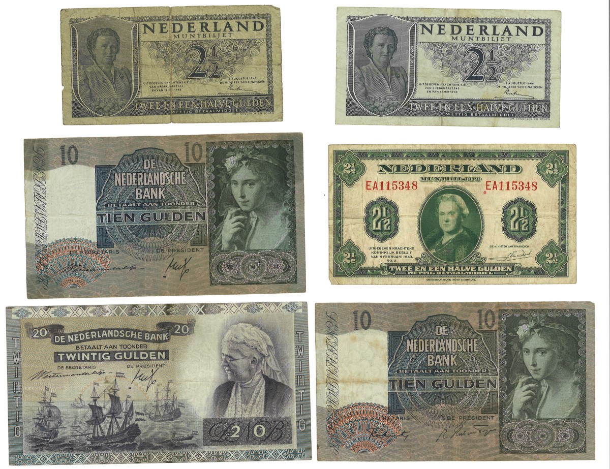 Nederland. Lot 6 Bankbiljetten. Bankbiljetten. Type 1940/1949 - Zeer Fraai