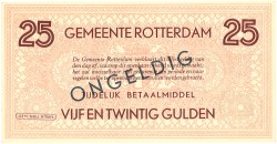 Nederland. 25 Gulden. Noodgeld. Type ND. Type Rotterdam. - UNC.