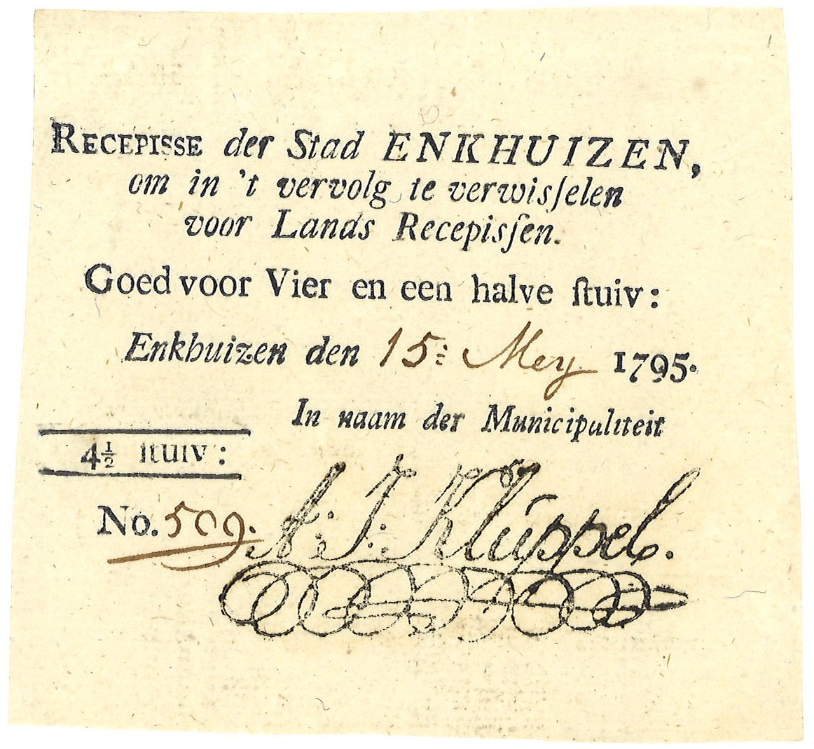 Nederland. 4,5 Stuivers. Recepisse. Type 1795. Type Enkhuizen. - Zeer Fraai.