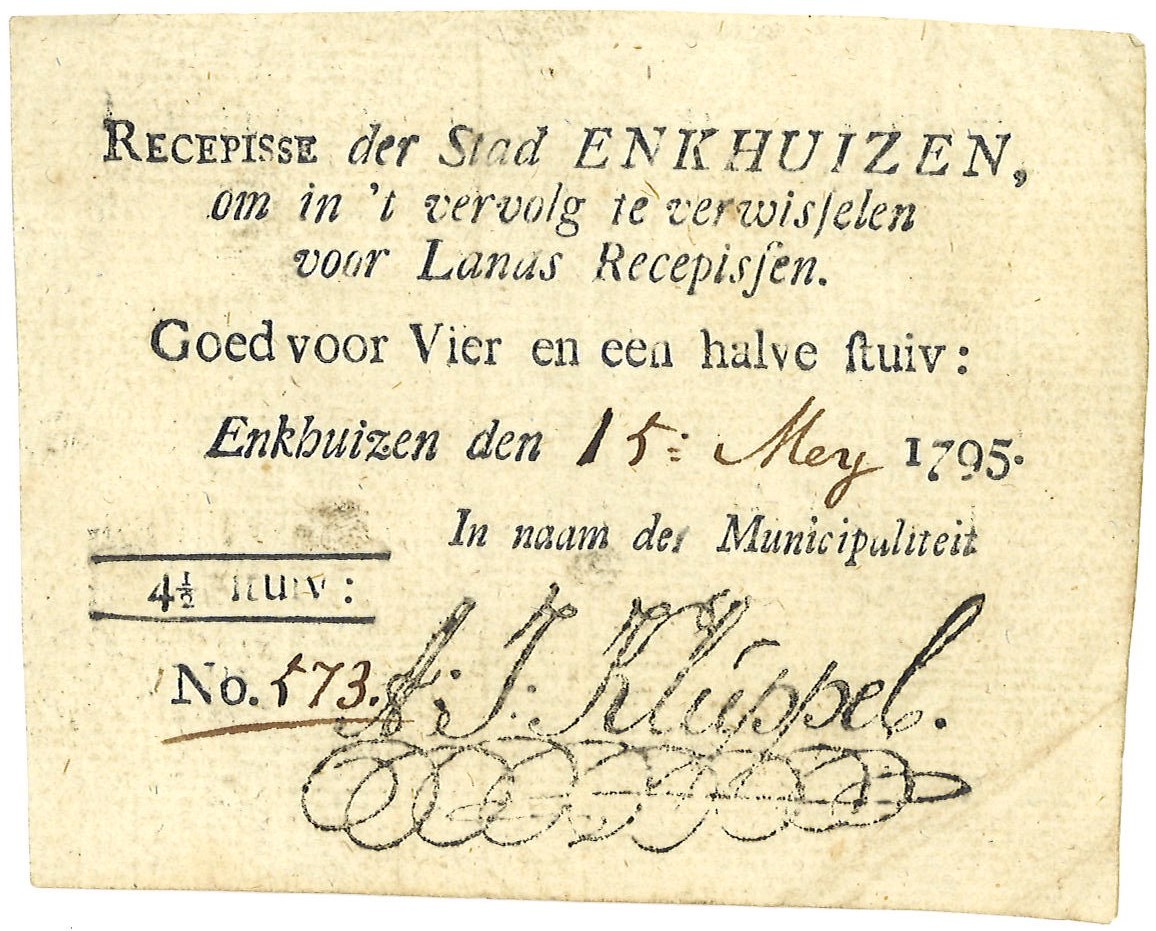 Nederland. 4,5 Stuivers. Recepisse. Type 1795. Type Enkhuizen. - Fraai / Zeer Fraai.