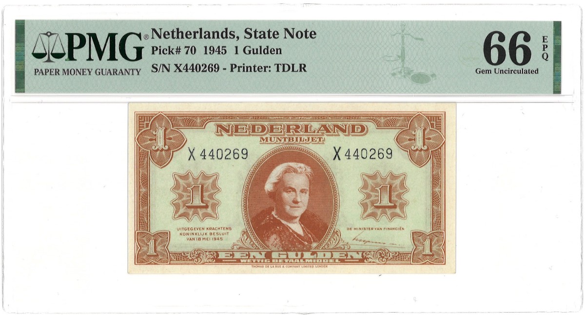 Nederland. 1 Gulden. Bankbiljet. Type 1945. Type X Serie. - PMG66 EPQ