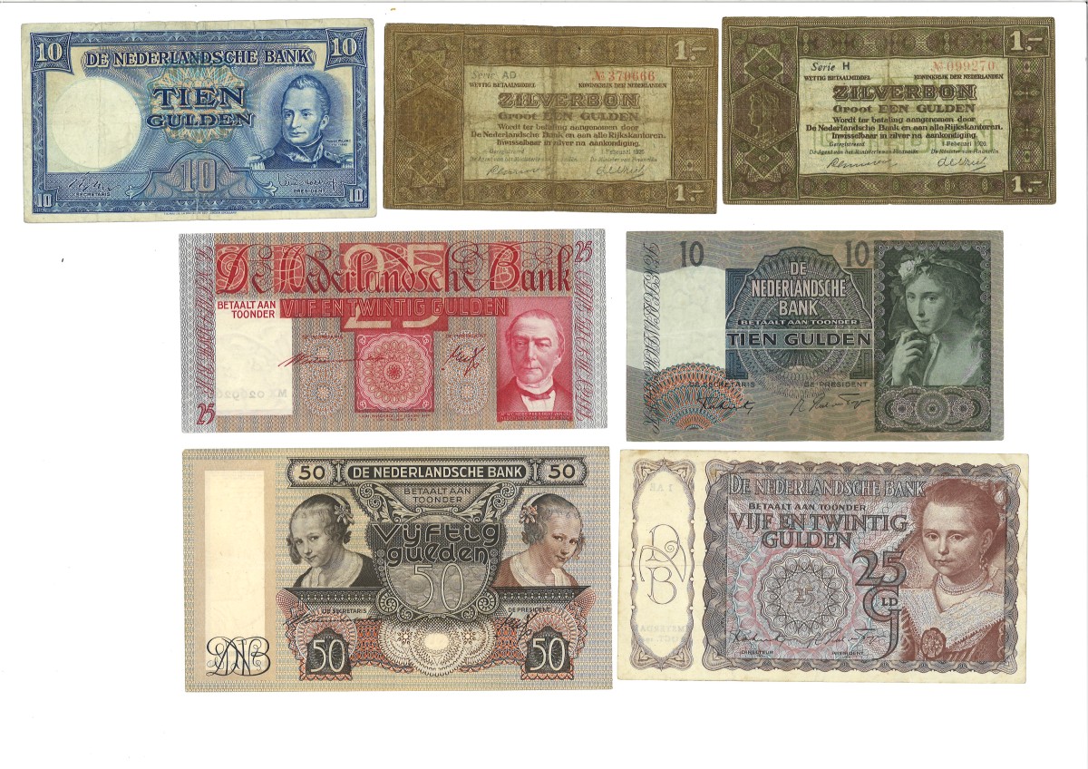 Nederland. lot 7 Bankbiljetten. Bankbiljet. Type ND. - Zeer Fraai / Prachtig.