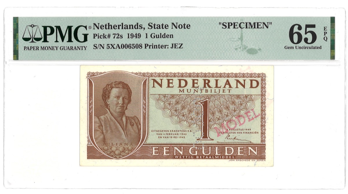 Nederland. 1 Gulden. Bankbiljet. Type 1949. Type Specimen. - PMG 65EPQ