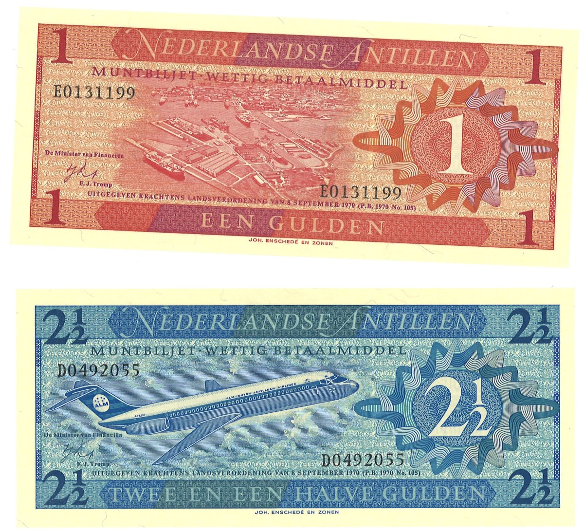 Nederlandse Antillen. Lot 2 Bankbiljetten. Bankbiljetten. Type 1970. - UNC.