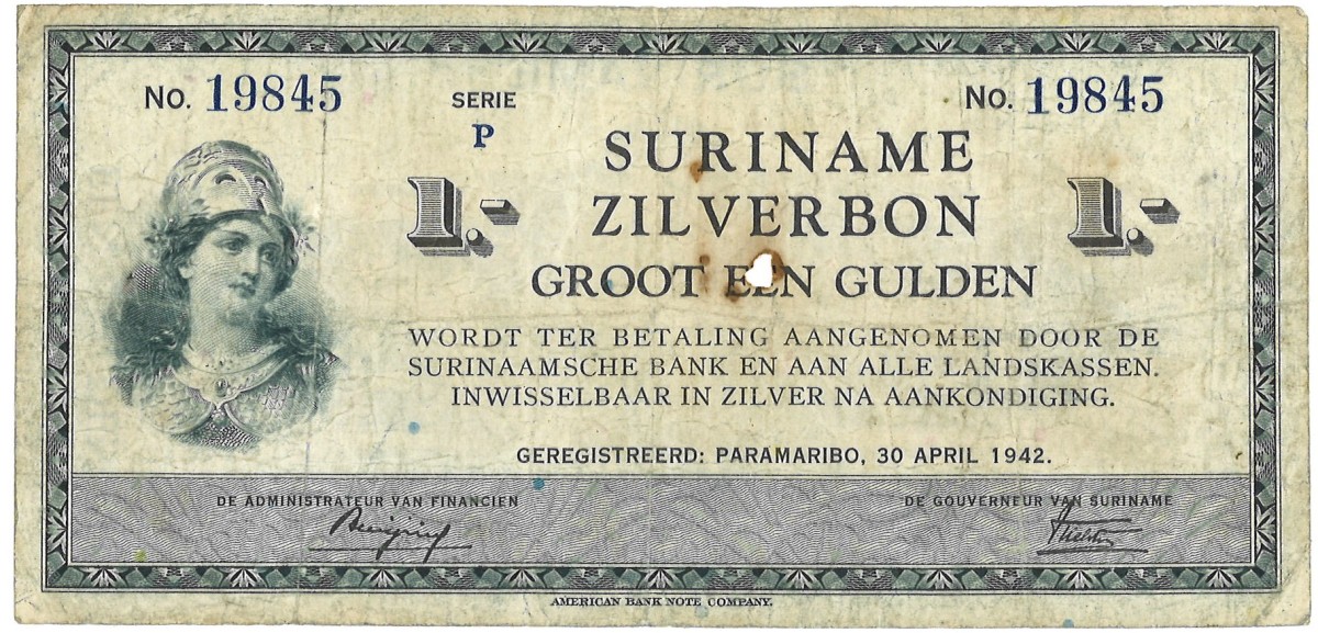 Suriname. 1 Gulden. Banknote. Type 1940. - Fine.